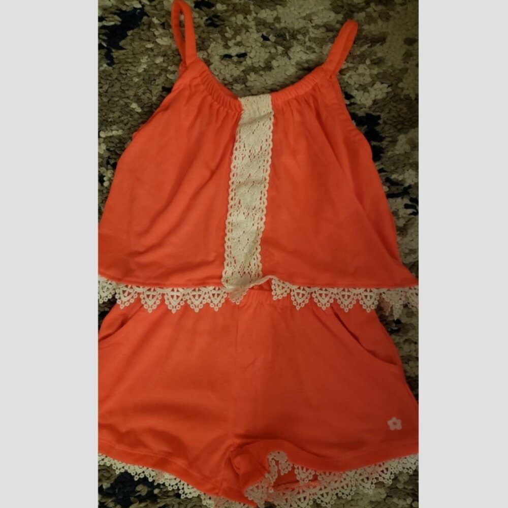 Cute Peach Coral Little Girls Romper Size 6
